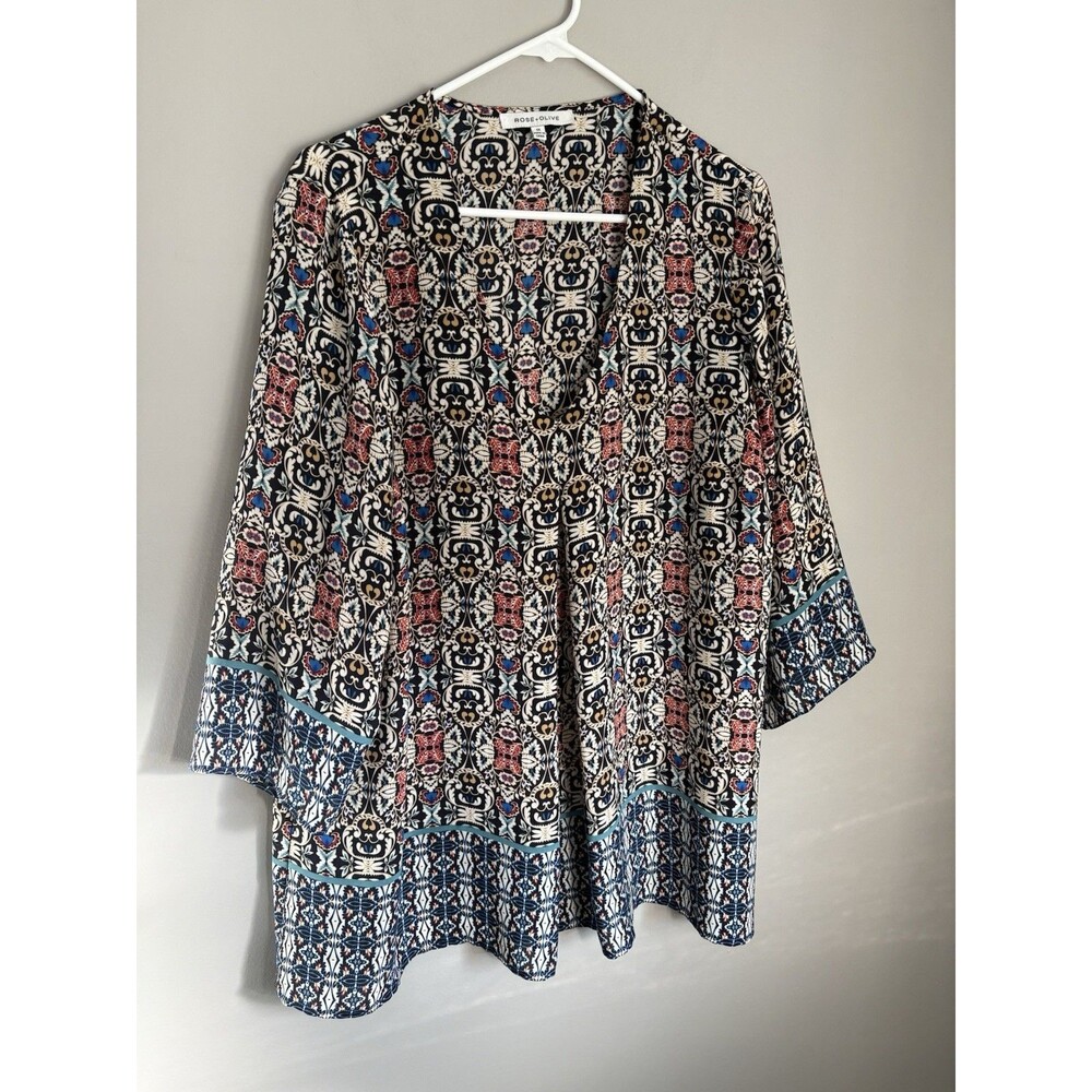 Rose & Olive boho peasant blouse mosaic oversized wide tunic boho peasant 1X